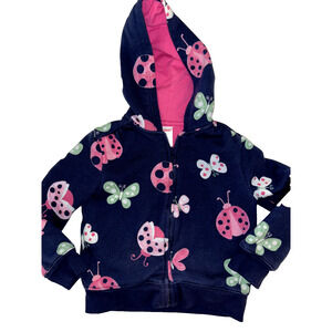 Gymboree Hooded Full Zip Jacket Ladybug Navy Blue Pink Butterfly Sz Small 5/6